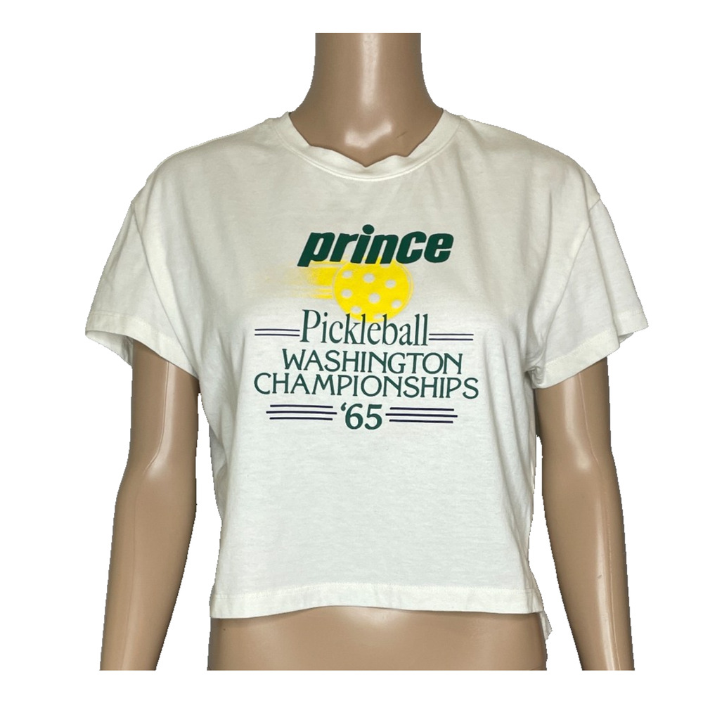 Women's Small Prince Pickleball Graphic Cropped Short Sleeve Tee